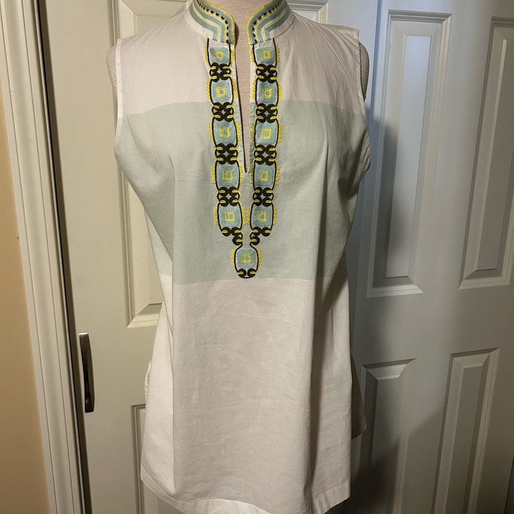 Tory Burch White Tunic Top with Embroidery